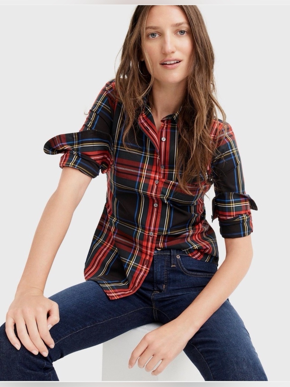 NWOT J.Crew Curvy Slim Stretch Perfect Shirt in Stewart tartan size 2